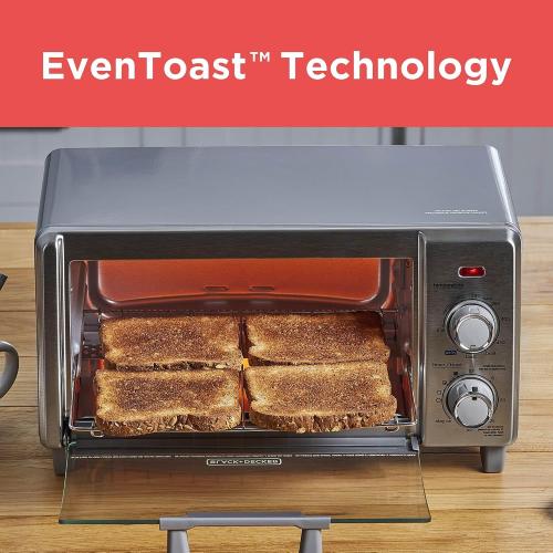 BLACK DECKER Crisp 'N Bake Air Fry Countertop Convection Toaster Oven, Medium Capacity, 4-Slice, 5-in-1, Fits 9” Pizza, 30-Min Timer, Bake, Broil, Air Fry, Toast, Keep Warm, Stainless Steel