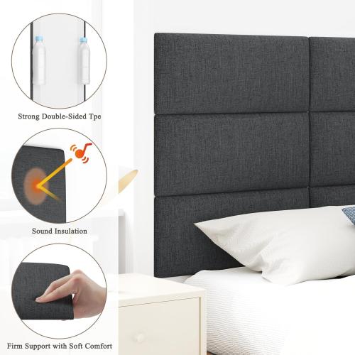 Color Beige Upholstered Headboard for Queen Size Bed, Wall Mounted & Peel and Stick Headboard, Soundproof DIY Wall Panels, Fabric Tufted Head board in Modern Design for Bedroom (9 Panels, Each 23.62x9.84）