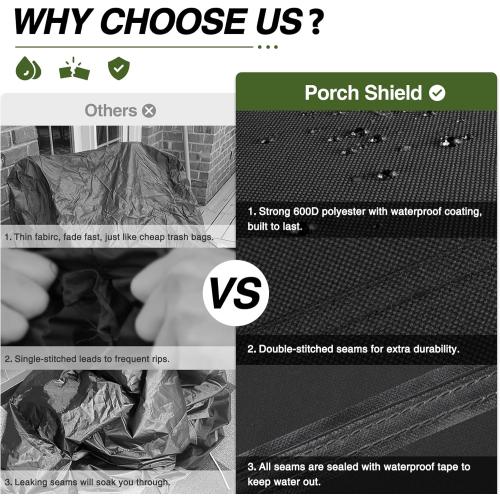 Porch Shield Round Patio Furniture Cover - Waterproof 600D Heavy Duty Outdoor Table and Chairs Cover 84 inch, Black