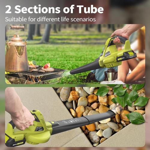 SEYVUM Leaf Blower, 20V Cordless Blower with 2 Pcs Li-ion Battery, Electric Leaf Blower for Lawn Care, 320CFM 150MPH Battery Powered Blowers, for Patio, Garden Cleaning, Fast Charger Included