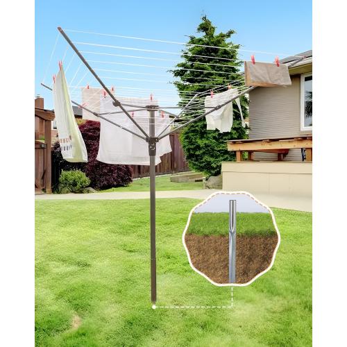 STORAGE MANIAC Outdoor Umbrella Drying Rack, 12 Lines with 164 Feet Drying Space, Steel Frame & Adjustable Height, 4-arm Umbrella Clothesline for Laundry, Collapsible Clothes Drying Rack for Backyard