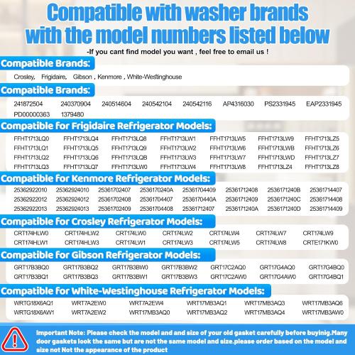 Upgraded 41x27 241872504 Refrigerator Door Gasket Seal Compatible with Frigidaire,Kenmore and Crosley Refrigerator Seal Replaces 240370904 240514604 240542104 240542116 white