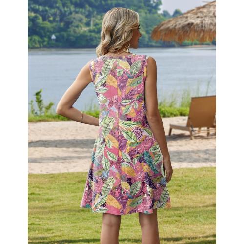 XL Summer Dresses for Women 2026 Sleeveless Casual Floral Tshirt Sundress with Pockets Loose Tank Beach Dress