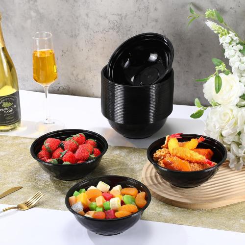 21Pack 32oz Black Disposable Plastic Bowls Plastic Salad Bowls Large Stackable Serving Soup Dinnerware for Birthdays, Weddings, Parties, Festivals