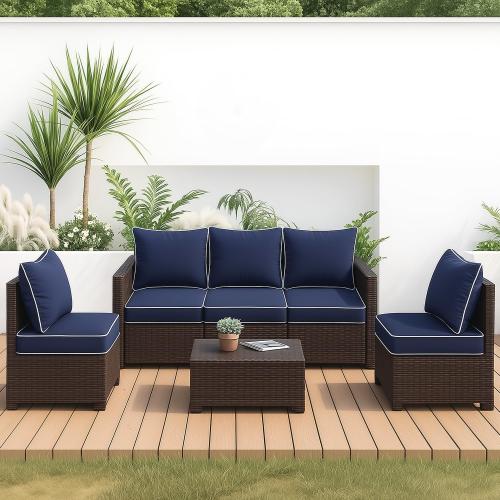 MIULEE Outdoor Seat Cushion Set Navy Blue 24 x 24 x 4 Inch Waterproof & Fade Resistant Deep Seat and Back Patio Furniture Cushions with Handle and Adjustable Straps Cushions for Chair Couch SET OF 3