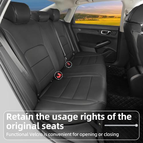 Lolcar Custom Fit Civic Seat Cover Full Set for Honda Civic (Sedan 2022 2023 2024 Touring)&(Sedan 2025-2026 Sport Touring),5-Seats Full Set,Leather Seat Protector (Black)