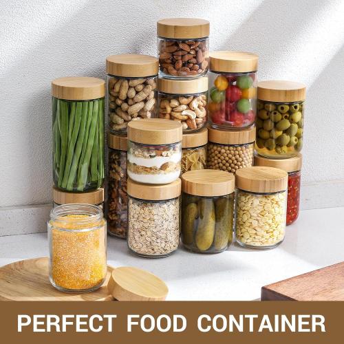 Set of 4 NETANY 4-pack 10oz Glass jars with Airtight Lids, Overnight Oats Containers with Bamboo Lids, Wide mouth Mason Salad jars, Glass Food Storage Containers for Snacks Yogurt Spice Sugar