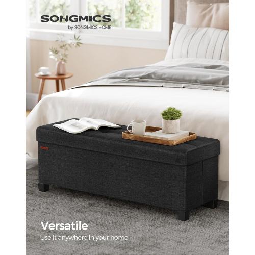 SONGMICS Storage Ottoman Bench, Foldable Foot Rest with Legs, 15 x 43 x 15.7 Inches, End of Bed Bench, Storage Chest, Load up to 660 lb, for Living Room, Bedroom, Entryway, Ink Black ULSF018B01