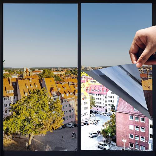 One Way Privacy Window Film,Premium PET Material,Daytime Reflective Heat Control Anti UV Door Sticker,Window Tint for Home Office Living Room,Saturn Grey,27.6 Inch x 6.5 Feet