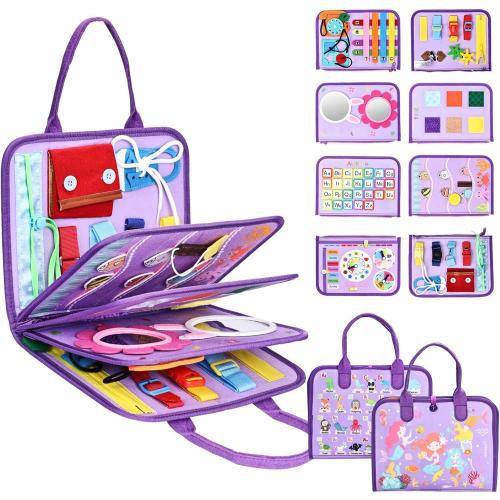 JHkim Busy Board Montessori Toys for Toddlers, Birthday Gifts for Girls, Autism Sensory Travel Toy, Educational Activity Busy Book, Preschool Learning Fine Motor Skills Toys,Purple