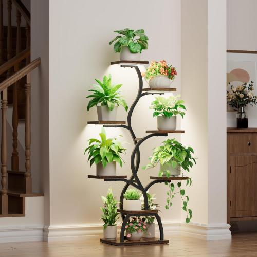 Plant Stand Indoor with Grow Light - 8 Tiered Plant Shelf Indoor, Corner Plant Stand, 49 Tall Plant Shelf with Lights for Indoor Growing, Lighted Flower Holder for Living Room, Balcony, Black