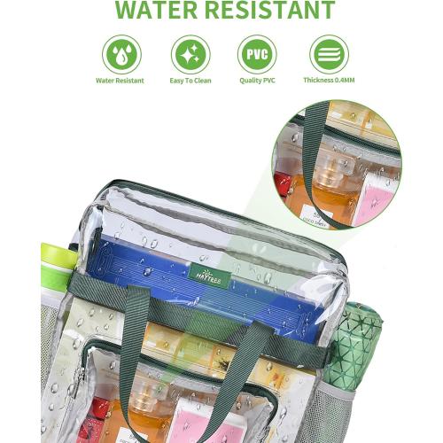 Color Clear with Light Green straps MAY TREE Clear Bag for Stadium Events 12×6×12 Clear Tote Lunch Bag with Reinforced Straps for Work and Sporting Events, Green