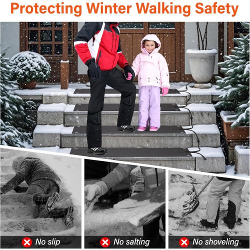 5 Pcs Heated Snow Melting Mats,10 x 30 in No-Slip Rubber Heated Outdoor Mats,Snow and Ice Melting Mats for Winter Outdoor Stairs,Steps,Doorways,Walkways,Driveway,2 in/h Melting Speed