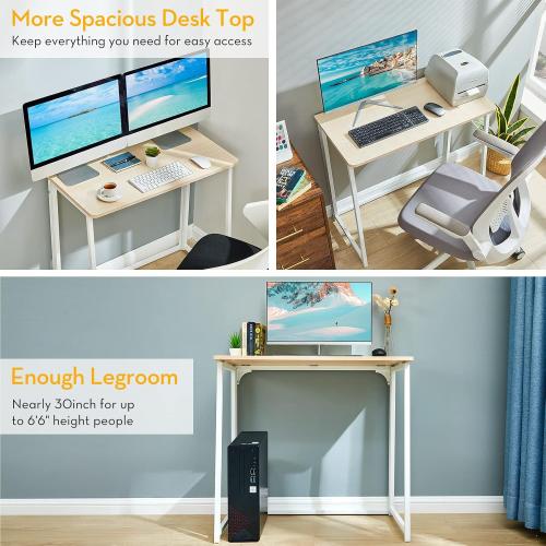 Size 31.5 WOHOMO Folding Desk, Small Foldable Desk 31.5 for Small Spaces, Space Saving Computer Table Writing Workstation for Home Office, Easy Assembly, Oak