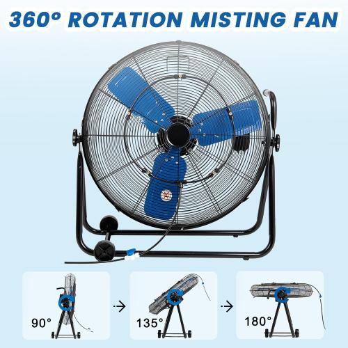 24 Inch Industrial Floor Fan High Velocity 8500 CFM Heavy Duty Outdoor Misting Fan with Aluminum Blades, 360  Adjustable Tilt Metal Fans for Workshop Patio Warehouse Factory Garage - UL Listed
