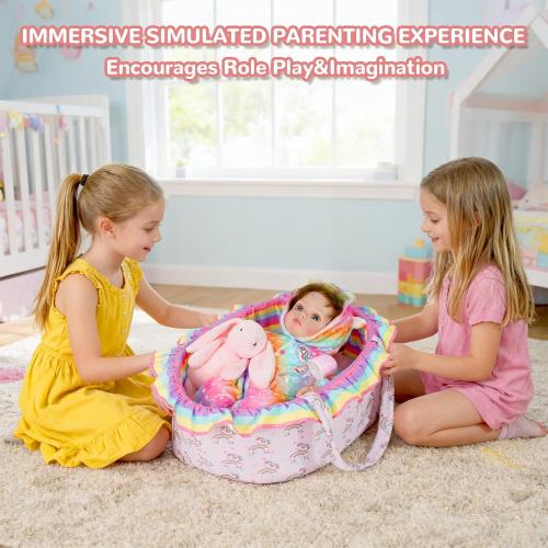 ARTST Reborn Baby Doll Accessories with Bassinet, Rainbow Unicorn Doll Clothes Outfit Set for 17-22 inch Newborn Babies,Valentine's Gift for 3-12 Girls Boys(NO Doll)