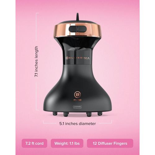 Bellissima Diffon Ceramic Diffuser Hair Dryer for Curly Hair - 2-in-1 Blow Dryer with Diffuser - Reduces Frizz, Defines Curls, Volumizes - Lightweight, Compact, Easy Hold Handle