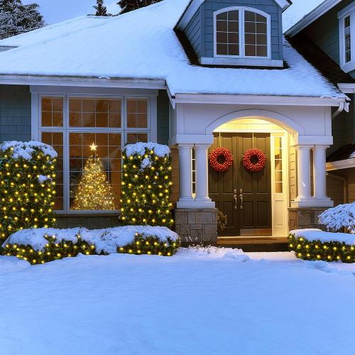 BlcTec Christmas Lights Outdoor 360 LED 9.8ft x 6.6ft Christmas Net Lights with 8 Modes, UL Certified, Timer, Connectable, Waterproof for Bushes, Shrubs, Yard Outdoor Xmas Decorations, Warm White