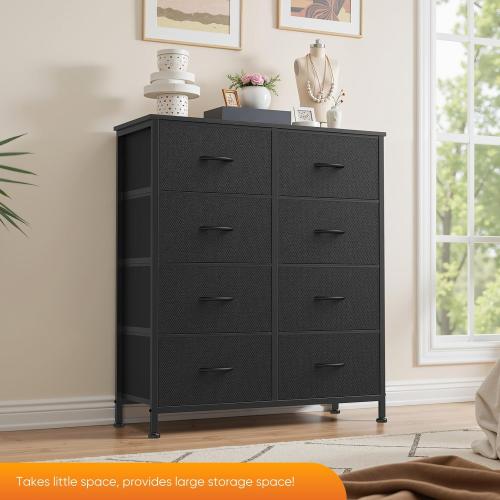 Sweetcrispy 8 Drawer Dresser with Fabric Bins Fabric Storage Tower Organizer for Bedroom Closet Hallway Entryway Tall Chest of Drawers with Steel Frame Wood Top Easy Pull Handles,Black