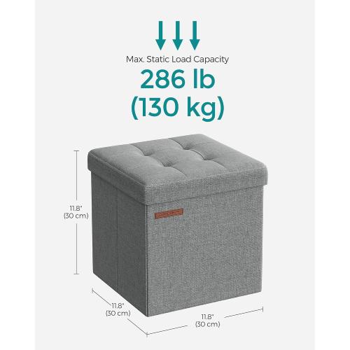 SONGMICS Storage Ottomans, Set of 2, Foldable Small Ottoman Foot Rests, 11.8 Inches Foot Stool, Cube Ottoman with Storage, Each Load up to 286 lb, for Living Room, Bedroom, Dorm, Light Gray ULSF028G22