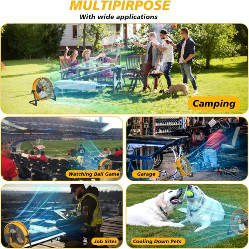 16 Battery Operated Floor Fan for Dewalt 20V Max Battery, Portable Fan with AC Adapter and USB Output, Metal Industrial High Velocity, Stepless Speed Cordless Fan for Jobsite Garage Camping Emergency