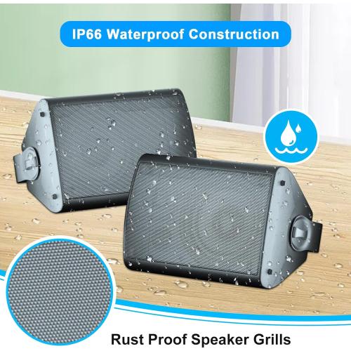 STUDIOFINIX 800W 6.5 Inch Outdoor Bluetooth Speakers Waterproof Wired with Multifunctional Amplifier Wall Mount Weatherproof Loudspeaker System for Patio Garden Poolside Home(4 Speakers,Black)