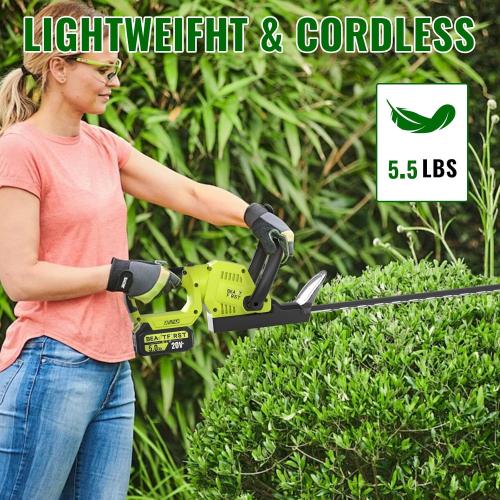 22-Inch Hedge Trimmer Cordless with 2x5.0Ah Battery & Charger, 20V Handheld Electric Tree Grass Trimmer with Rotatable Handle & Dual-Action Blade, Bush Shear Grass Cutter for Shrub Trimming, Garden