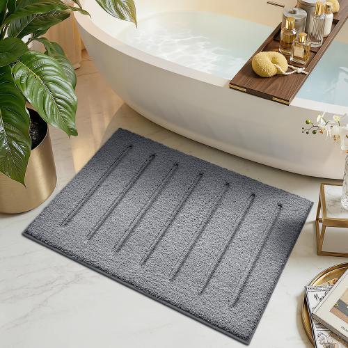 LUMI Microfiber Bath Mat, Soft Absorbent with Non Slip, Grey, 24x36 | High Absorbent Fluffy Microfiber, Machine Washable, Modern Striped Design for Bathroom, Sink Floor, Shower Tub