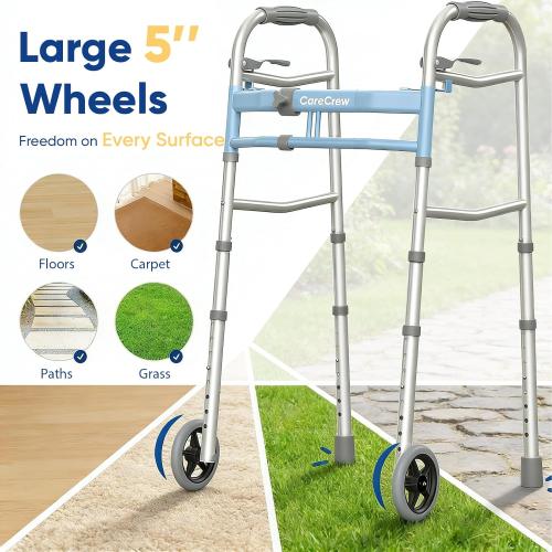 Narrow Walker for Seniors, 18 inches Wide - Adjustable Width, Lightweight Folding Walker, 350lbs Heavy Duty Bariatric Walker for Elderly, Standard Walker for Small Doorways