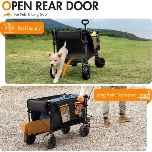 Portal 350L Collapsible Wagon Cart with Removable Canopy, 270Lb Folding Utility Cart with Rear Door for Pet, Camping, Beach, and Outdoor Adventures