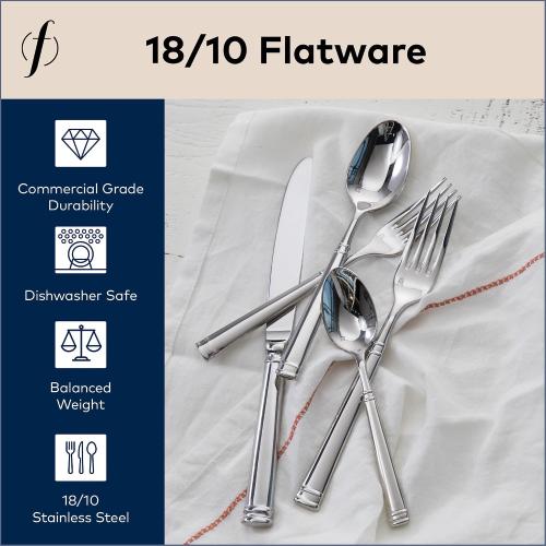 FORTESSA Bistro 18/10 Stainless Steel Flatware, 20 Piece Place Setting With Table Knives, Forks and Spoons (Service For 4), Dishwasher-Safe, Mirrored