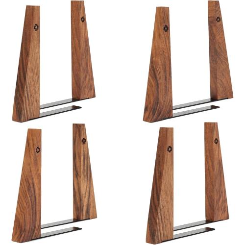 TILISMA Walnut Bookends for Shelves | Wooden Book Ends for Shelves | Sturdy Book Holders, Stoppers with Metal Base for Bookshelves | Slick Decorative Bookends Stands Firmly on Bookshelf (4 Pairs)