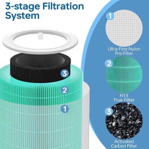 Set of 2 Core 600S Replacement Filter Compatible With Levoit Core 600s, 3-In-1 High-Efficiency Filter And Activated Carbon Filter, Part#Core 600S-Rf for Home Dust/Smoke Odors/Pet Dander Removing, 2Pack, Green