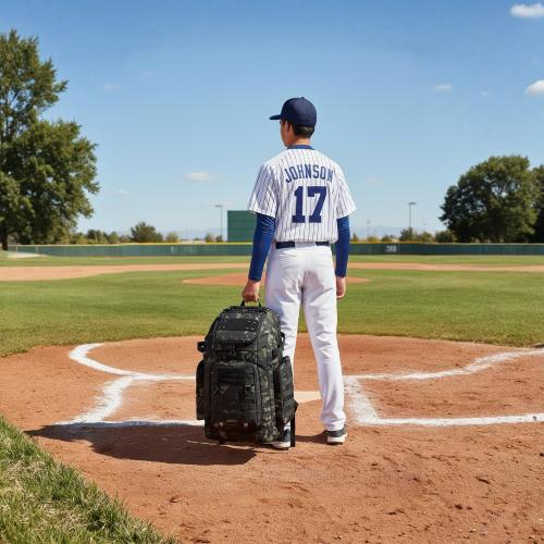 Rolling Baseball Bag with Wheels, Softball Catchers Gear Bags for 4 Bats, Portable Baseball Catcher Bag with Shoe Compartment, Holds All Softball Baseball Equipment