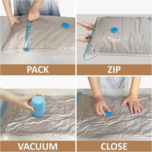 Clear 6 Pack Vacuum Storage Bags with Electric Pump, 6 Pack (2 Jumbo/2 Large/3 Medium), Space Saver Bags with Pump, Storage Vacuum Sealed Bags for Clothes, Comforters, Blankets, Bedding