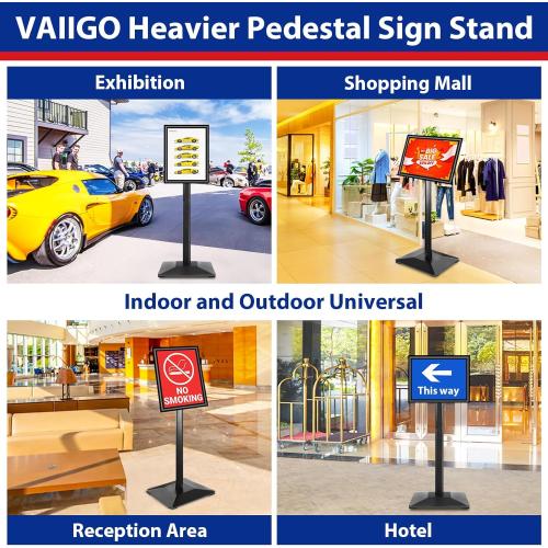 Business & Store Sign Holders 8.5x11inch 3Pack Adjustable Floor Standing Sign Holder with Heavy Duty Display Stand (Black, Silver)