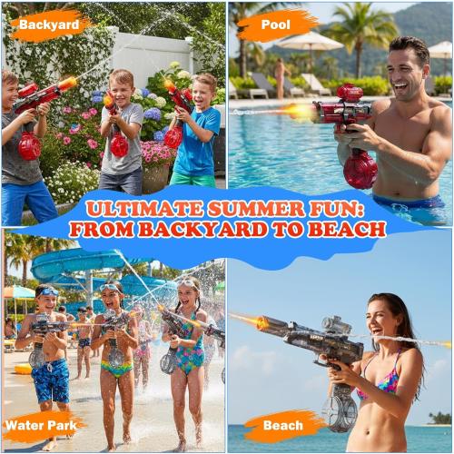 Electric Water Gun for Adults Kids, Squirt Guns Water Pistol | Automatic Water Blaster, Led Lighting, Powerful, Long Range, Rechargeable, Summer Outdoor Pool Beach Toys, Black & Red