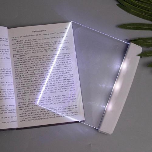 Flat Book Lights for Reading at Night in Bed Clear LED Book Page Light Bookmark Light for Reading Illuminator Panel Plate Lamp Board Wireless (White)