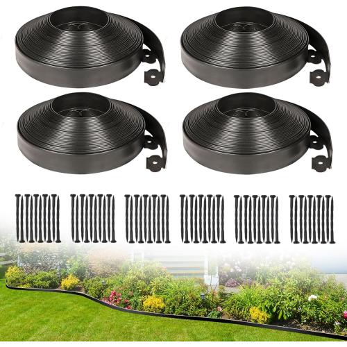 JERIA 2 Inch Tall 200 FT Garden Edging Kit with 240pcs Spikes, Plastic Edging for Landscaping