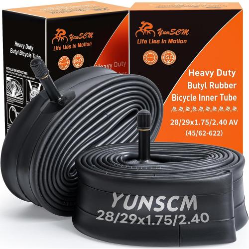 YUNSCM 28/29 Heavy Duty Bike Tubes AV32mm 29x1.75/2.4 28x1.75/2.4 (45/62-622) Schrader Valve Bicycle Tubes Compatible with 28/29x1.75/1.95/2.0/2.1/2.125/2.25/2.3/2.40 Bike Tire Tubes-2 PCS