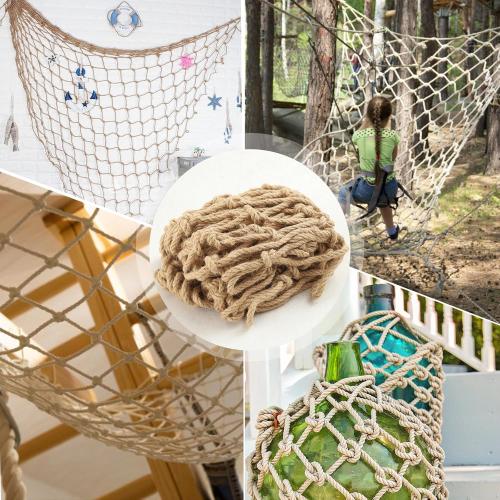 Hemp Rope Net (4ft x 16ft) Heavy Duty Natural Jute Rope Climbing Safety Netting for Balcony, Stairs, Fence, Garden, Playground Protection & Indoor/Outdoor Decor