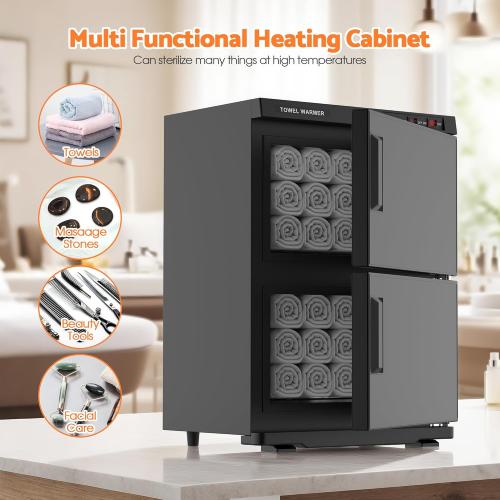 32L Hot Towel Warmer for SPA Professional Double Cabinet Towel Heater Machine for Facial, Massage, Hair Salon, Barber, Estheticians, Beauty Salon,Black