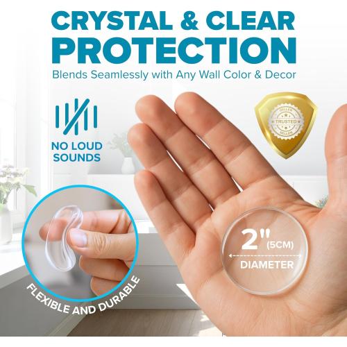 STRONGEST HOME Wall Protector for Door Knobs, 2-Inch - Clear Self-Adhesive Door Stopper Guards - Quiet Rubber Bumpers for Wall Protection, 6-Pack