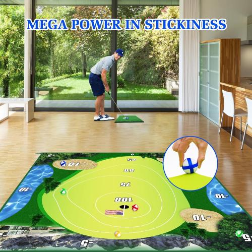 Golf Chipping Game with Hitting Mat, 70x70 Double Sided Golf Practice Mat Kits with 20 Sticky Balls, Indoor Outdoor Golf Training Accessories for Adult Family Yard Game (No Club)