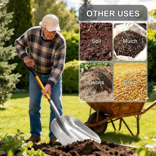 VNIMTI Aluminum Snow Shovel with D Handle Metal Snow Shovel for Driveway 45Inches 3.7 Pounds Transfer Shovel Shovel for Gardening, Orange