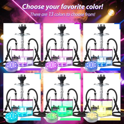 Acrylic Cube 2 Hose Shisha Large Hookah Set with Everything Included, Large Cloud Performance LED Light Hookah Machine, Perfect for Parties & Travel (Purple)