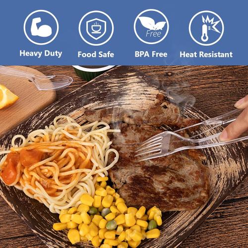 SACATR 100 Count Disposable Plastic Forks,Heavy Duty Plastic Forks, Clear Plastic Silverware, BPA-Free, Heat Resistant, Suitable for Parties, Events and Everyday Use