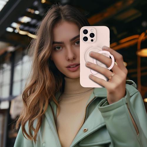 Upgraded 360° Spin for iPhone 13 Silicone case with Invisible Stand, Soft Anti-Scratch Microfiber Lining Inside Phone Cover with Kickstand Rotatable for Women and Men, Light Pink