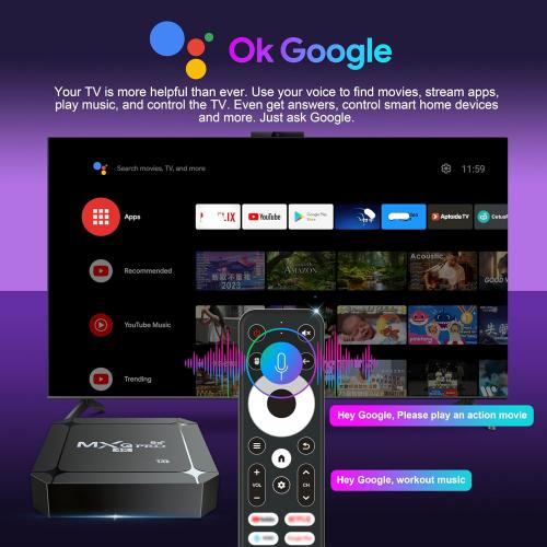 Black MXQ Pro 5G Android 14.0 TV Box 2025 Upgraded Ram 2GB ROM 16GB Dual Band 2.4G/5.8GHz WiFi6 BT5.0 4K AV1 USB 3.0 Ultra HD Voice Control Smart Home Player