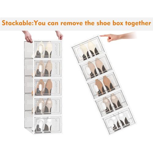 Shoe Storage, 12 Pack Shoe Organizer for Closet, Shoe Boxes Clear Plastic Stackable Shoe Containers with Lids for Size 10